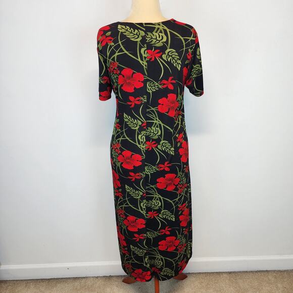 Vintage Dark Romantic Shift Dress Size L Black Red Very Stretchy Slinky Knit - Picture 2 of 9